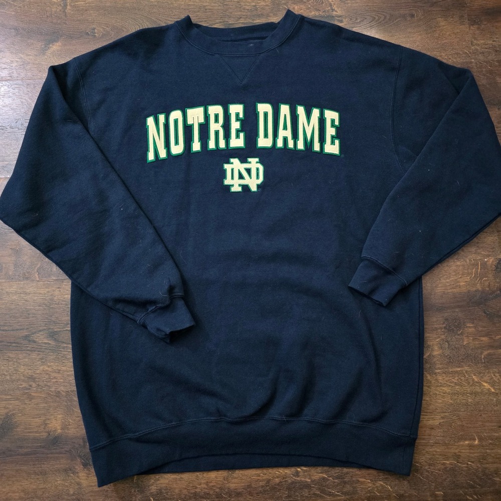 Vintage Champs Notre Dame Fighting Irish Sweatshirt Mens L Navy Blue Embroidered